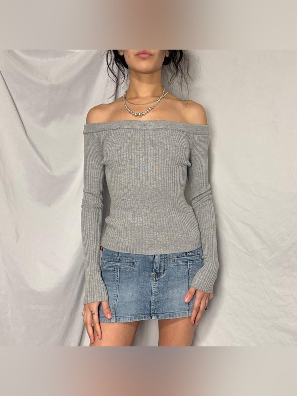 Grey Ribbed Forever 21 Off the Shohlder Long Sleeve